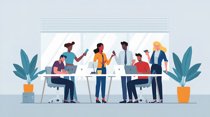 Business multicultural group of colleagues working together in an office