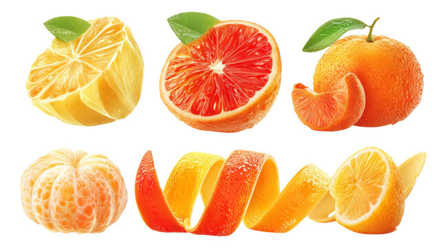 Fresh Citrus Fruit Collection with Orange, Lemon, and Grapefruit on Transparent Background