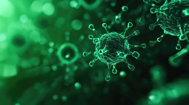 Virus cells spreading and replicating causing infection disease