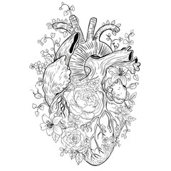Blooming Heart Botanical Line Art