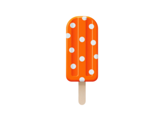 A cartoonish orange and white ice cream stick with polka dots