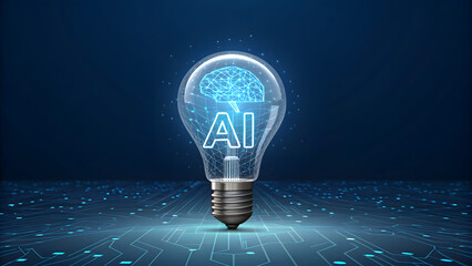 Light bulb with digital brain symbolizing artificial intelligence and innovative technology
