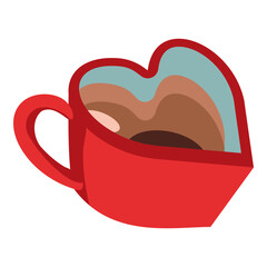 Hand Drawn Red Heart Mug with Chocolate Drink