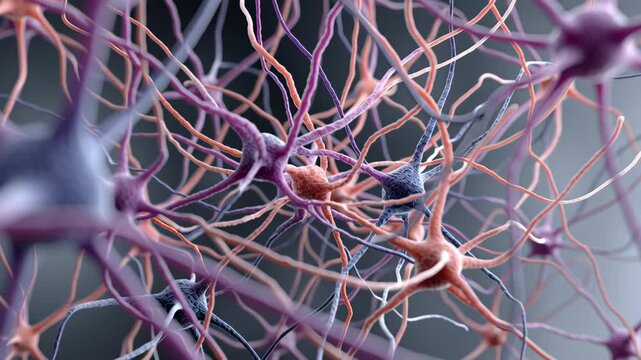 Psychedelic Therapy concept ,Neural network neuron synapse brain cell connection science biology glowing abstract medical closeup detailed structure