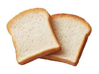 Two slices of white bread are on a white background