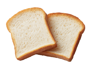 Two slices of white bread are on a white background