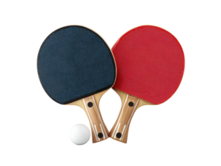 Two ping pong paddles with a white ball in between them
