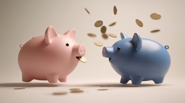 Fun and Playful Piggy Banks with Coins Tossing for Savings, Finance, Kids, Banking Concepts and Financial Education