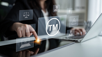 Trademark protection and legal compliance with TM icon, copyright law, patent check, intellectual property rights, and branding regulation enforcement Latch