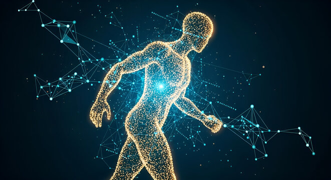 Innovative human body scan concept with abstract network connections, perfect for future medicine and technology projects involving health and wellness