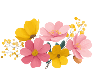 A bouquet of flowers with yellow and pink petals