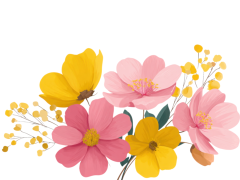 A bouquet of flowers with yellow and pink petals