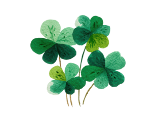 Three green clovers are painted on a white background