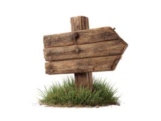 A wooden sign with an arrow pointing to the right