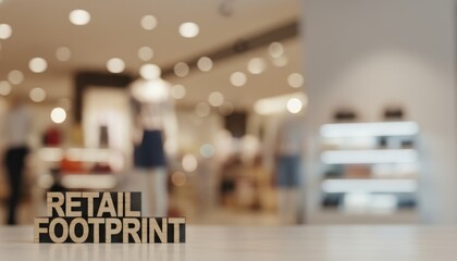 A blurred retail space with RETAIL FOOTPRINT in focus. The image suggests brand presence, market growth, and strategic expansion within the retail industry.