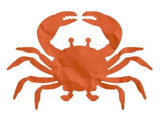 Orange crumpled paper crab silhouette isolated