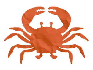 Orange crumpled paper crab silhouette isolated