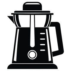 The electric juicer is black with a white power button and level indicators