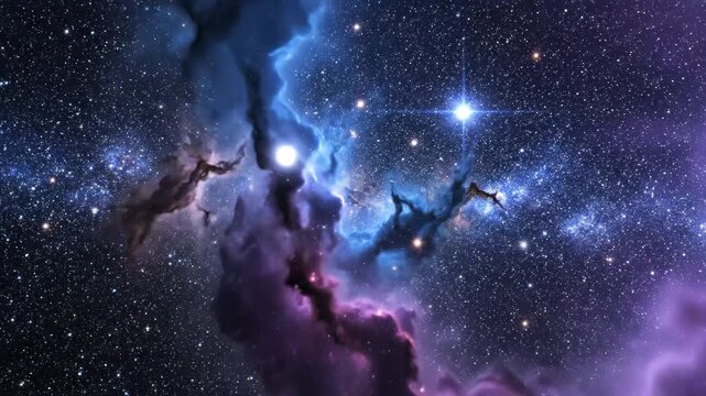 Vast interstellar cloud illuminated by distant starlight and cosmic dust.