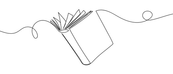 A book floating in the air in one continuous line. Dynamic single line draw design vector illustration Editable stroke. © Proongnee