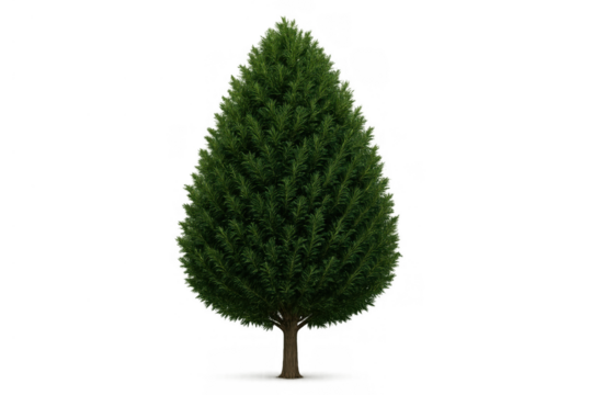 Green evergreen tree plant with conical topiary shape for landscaping design, isolated on transparent background