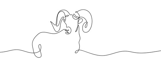 Mountain goat in one continuous line Dynamic single line draw design vector illustration Editable stroke.