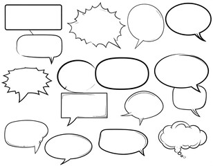 Fototapeta premium Collection of comic speech bubbles with varied shapes and line styles in black and white
