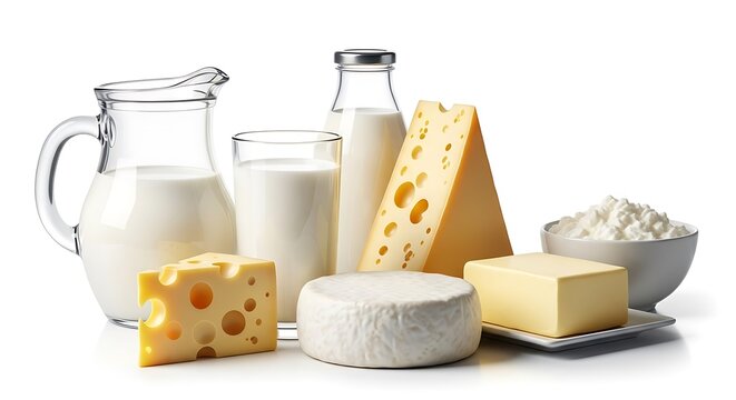 Assortment of dairy products isolated on white background