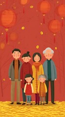 Lunar new year celebration card design family reunion printable gift envelope festive red packet template