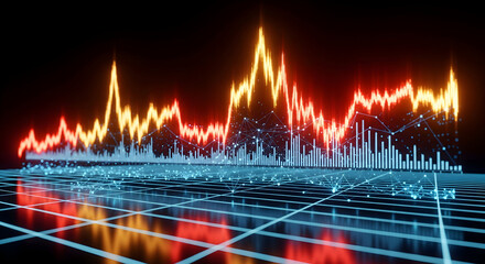 Dynamic stock market data visualization with glowing grid and vibrant chart