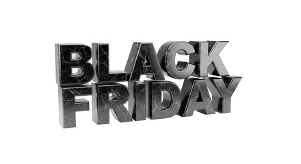 BLACK FRIDAY text in 3D, iconic shopping event, transparent PNG background, massive sale promotion.