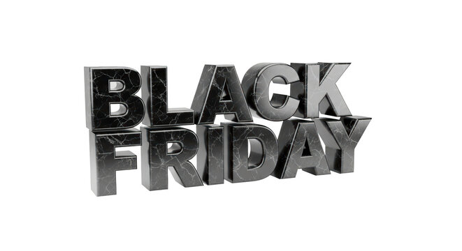 BLACK FRIDAY text in 3D, iconic shopping event, transparent PNG background, massive sale promotion.