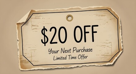 Discount Offer Tag with Torn Paper Edges and Handwritten Font
