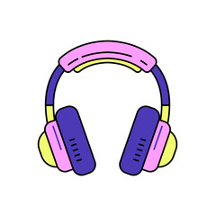 Vibrant Retro Cartoon Headphones Illustration in Purple and Pink