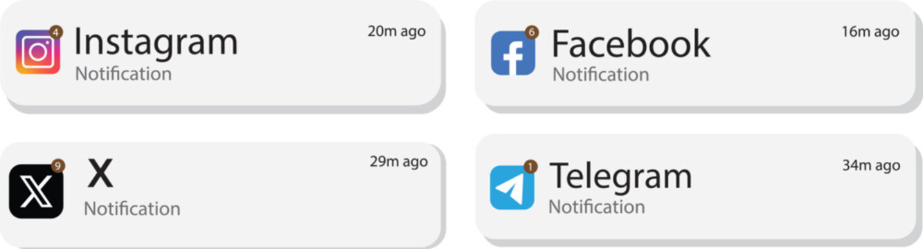 iOS notification mockup 26 new update with liquid glass notifications. UI assets for social media, mobile interface, branding mockups, editorial use, and editable design. WhatsApp, Facebook, Instagram