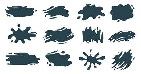 Ink blots, hand drawn paint stains, splash, brush set