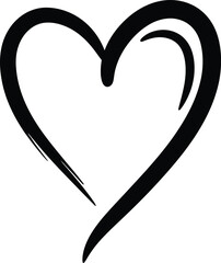 Simple hand drawn black heart shape with brush stroke texture on a white background