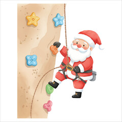 Watercolor Vector Santa Rock Climbing Christmas Adventure
