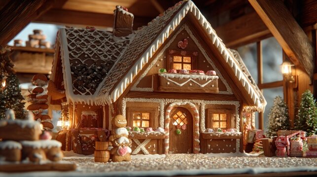 delightful gingerbread house in a cozy cabin,