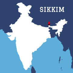 Fototapeta premium Sikkim highlighted 3D map on india map with blue background vector illustration