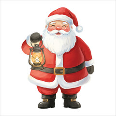 Watercolor Vector Santa Holding Lantern on White Background
