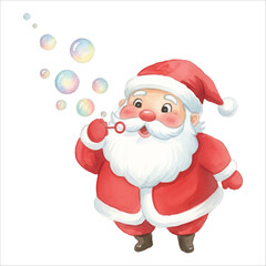 Santa Blowing Bubbles Watercolor Vector Clipart
