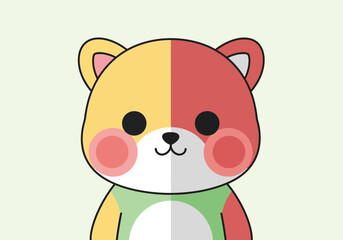 Cute Cartoon Bear with Two Colored Face and Rosy Cheeks