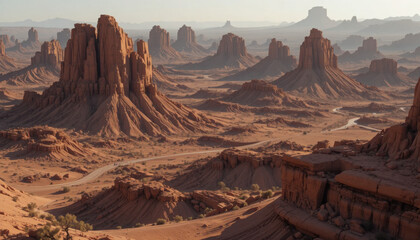 Aerial view of canyon landscape with rock formations