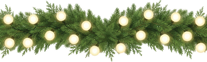 Green grass background with a Christmas fir tree branch, gold ornament ball, and festive winter season decorations