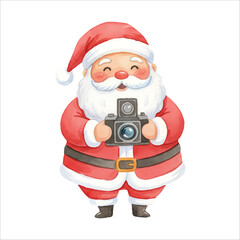 Santa Holding Retro Camera Watercolor Vector Clipart
