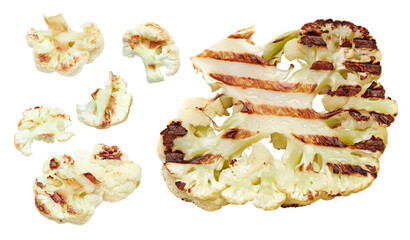 grilled cauliflower isolated on white background. head of cauliflower. clipping path