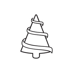Fototapeta premium Simple black and white illustration of a christmas tree with a swirling ribbon