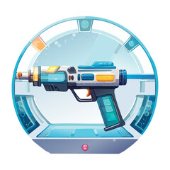 Compact futuristic high tech handgun with digital interface for cyber punk warrior and law enforcement security weapon