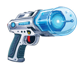 Futuristic blue energy blaster handgun with glowing plasma core for sci-fi space soldier game character combat asset